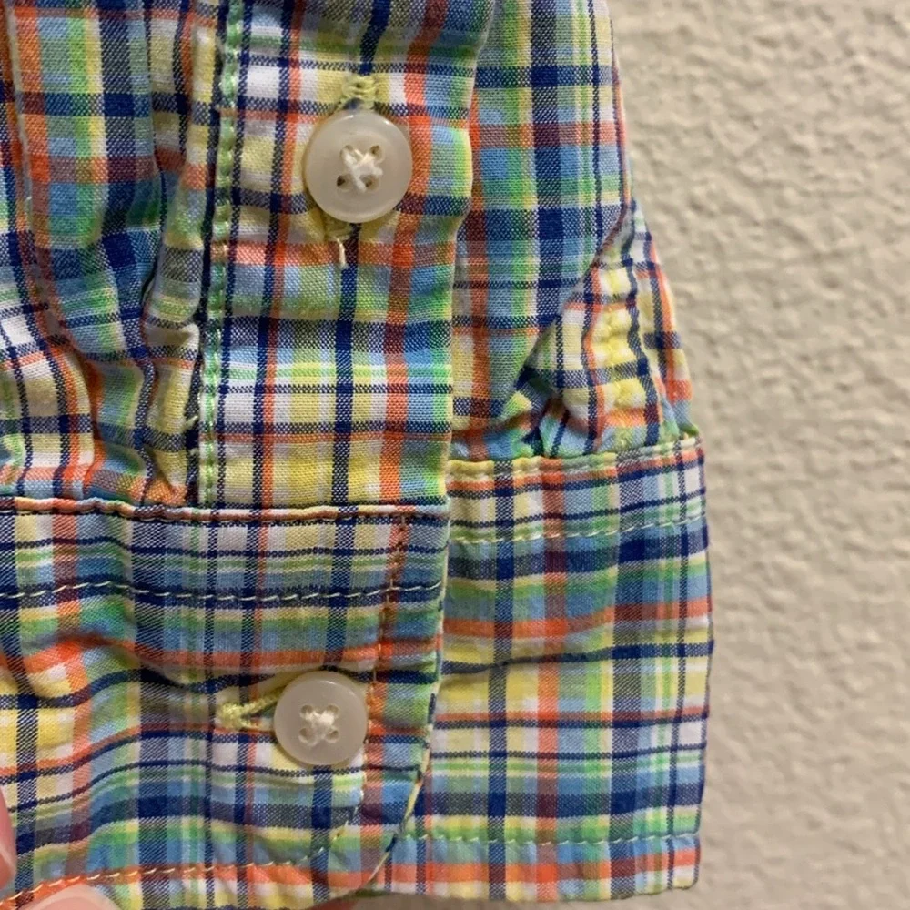 Ralph Lauren Plaid Button Down Easter Shirt Blue Yellow Orange Size 4/4T Cotton